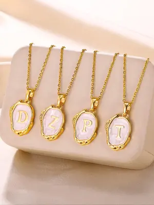 Fashion Personalized Initials Pattern Pendant Necklace for Women, Trendy Charm Letter Necklace, Stainless Steel Jewelry for D...
