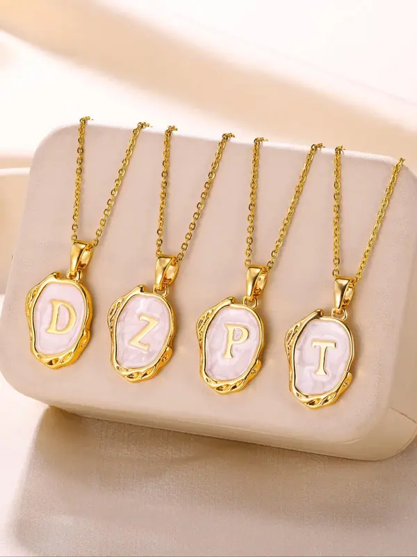 Fashion Personalized Initials Pattern Pendant Necklace for Women, Trendy Charm Letter Necklace, Stainless Steel Jewelry for D...