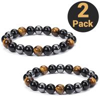 2 Pack Tiger Eye Natural Stone Bracelet | Couple & Friendship Gift | Energy & Good Luck Beads | Adjustable Stretch | 8mm Bead...