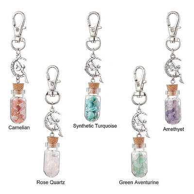 Glass Wishing Bottle with Gemstone Chip inside Pendant Decorations