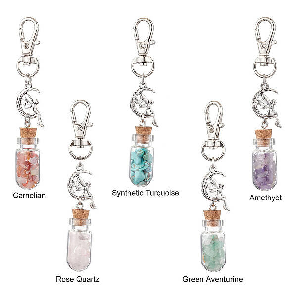Glass Wishing Bottle with Gemstone Chip inside Pendant Decorations