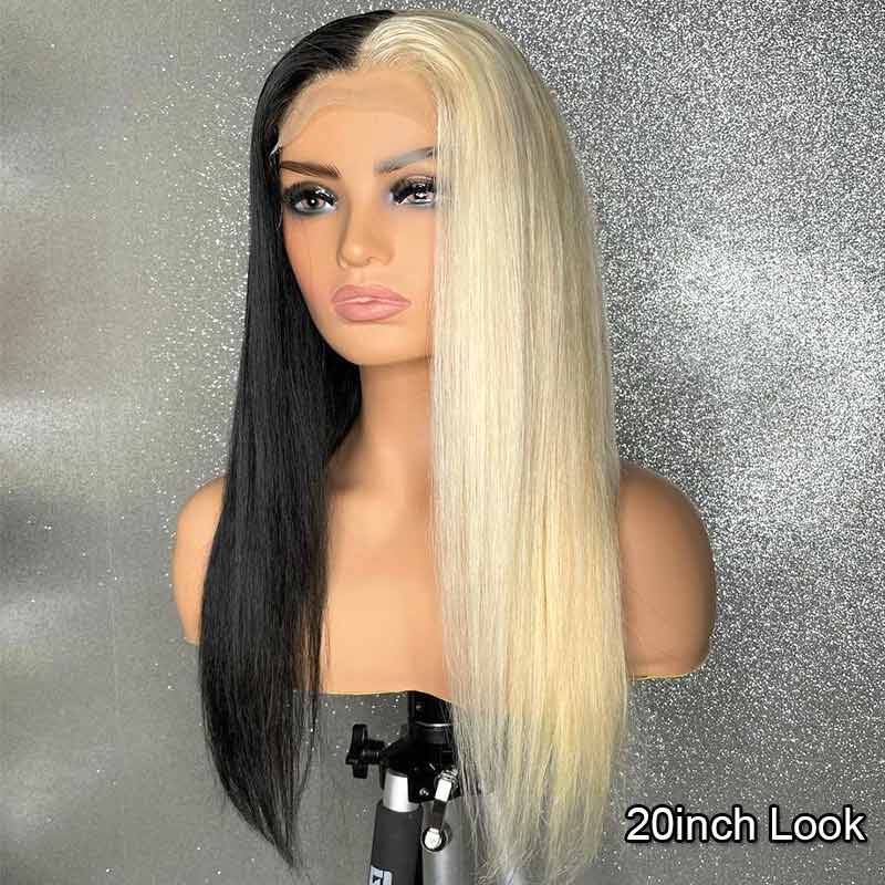 Highlight Wig Skunk Stripe Hair 13*4 Lace Front Wigs Straight-Ashimary Hair