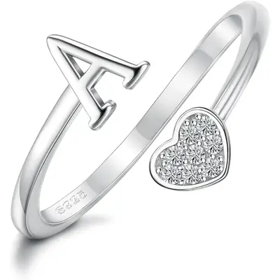 Fansilver Heart Initial Rings for Women s Initial Heart Stackable Rings Adjustable Initial Rings for Teen s Cute Heart Alphab...