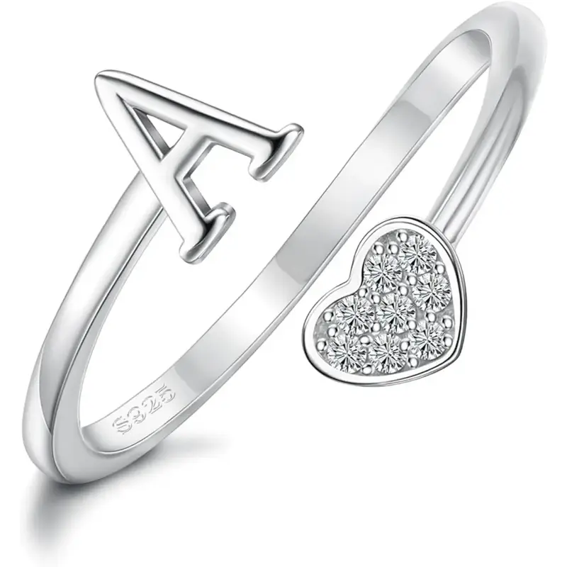 Fansilver Heart Initial Rings for Women s Initial Heart Stackable Rings Adjustable Initial Rings for Teen s Cute Heart Alphab...
