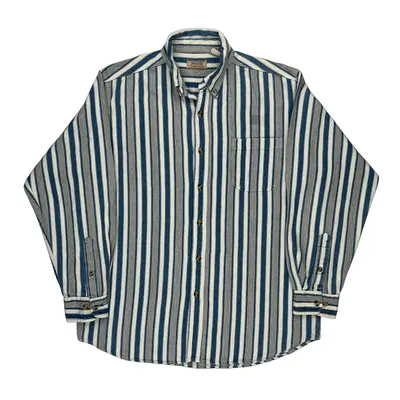 Shades Casual Striped Shirt - Large Blue Cotton