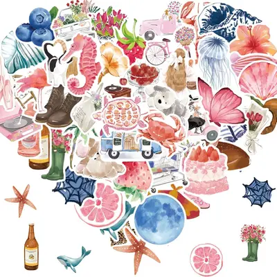 Cute Colorful Sticker, 50pcs/set Waterproof Self Adhesive Decor Paper, Decor Sticker for Gift Greeting Card Water Bottle Lapt...
