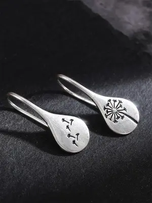 Vintage Dandelion Detail Water Drop Hoop Earrings for Women, Fashionable Earrings for Women, Anniversary Birthday Ear Piercin...