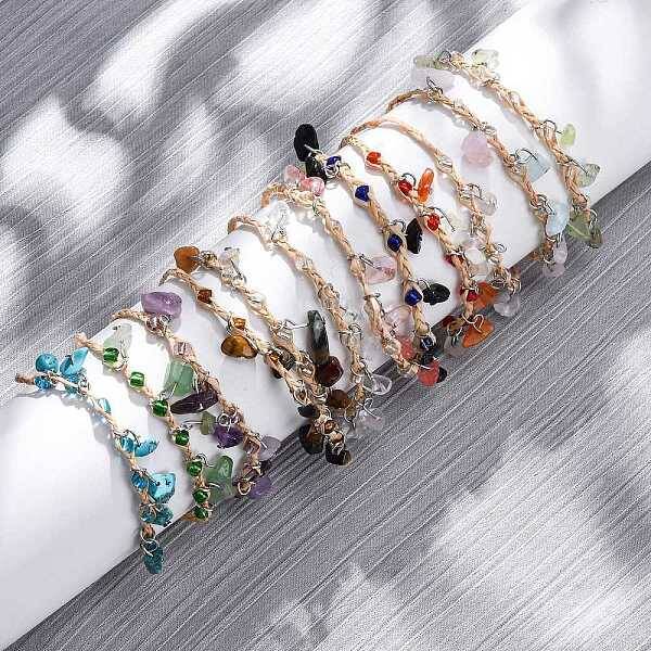 12Pcs 12 Colors Natural & Synthetic Gemstone Chip Charm Bracelets for Men Women