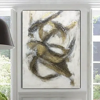 Extra Large Gold Wall Art White Abstract Painting Frame Artwork Canvas Painting Canvas Living Room Art Xl Wall Art Modern Art...