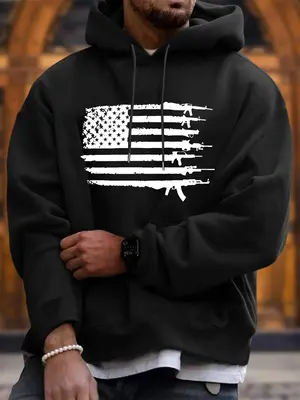 Men's Graphic Drawstring Pocket Essentials Hoodie, Trendy Loose Casual Long Sleeve Hooded Sweatshirt for Daily Wear, Men Clot...