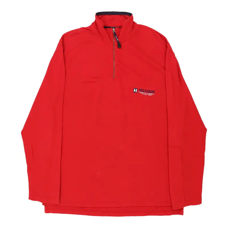 Tommy Hilfiger 1/4 Zip - Large Red Cotton Blend