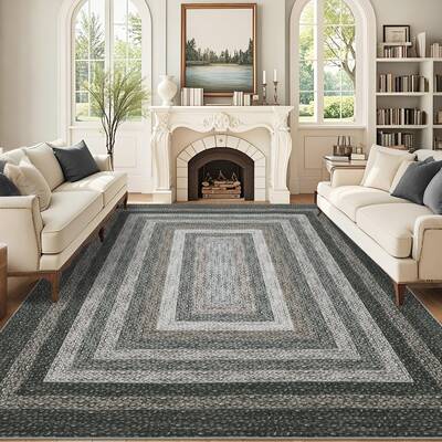 Garvee Large Farmhouse Rug 10x13 Braided Printed Stain-Resistant Soft Low Pile 100% Polyester Non-Slip Washable Carpet for Li...