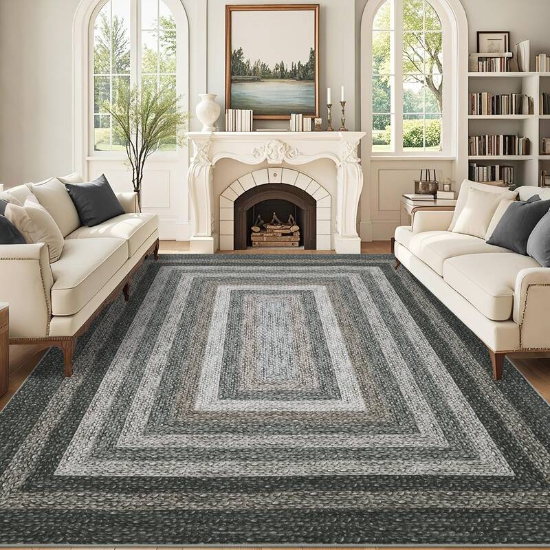 Garvee Large Farmhouse Rug 10x13 Braided Printed Stain-Resistant Soft Low Pile 100% Polyester Non-Slip Washable Carpet for Li...