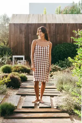 Night gown DREAMY in Mocha Gingham | Size: L