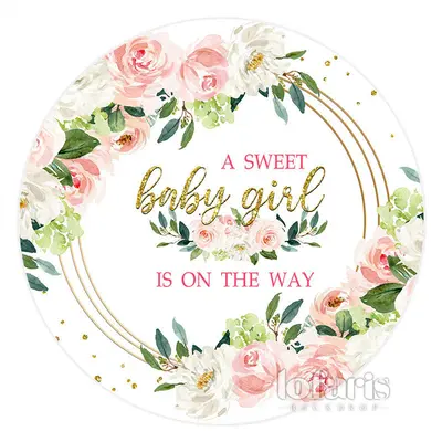 Aperturee A Sweet Baby Girl Is On The Way Pink Round Backdrop | Round Backdrop Fabric Cover | Baby Shower Arch Backdrop | Rou...