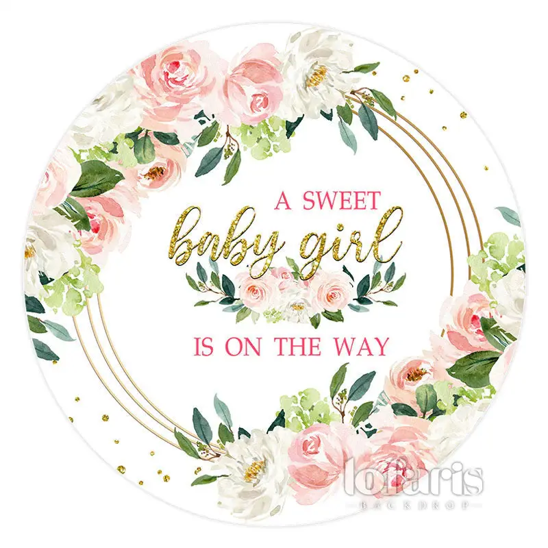 Aperturee A Sweet Baby Girl Is On The Way Pink Round Backdrop | Round Backdrop Fabric Cover | Baby Shower Arch Backdrop | Rou...