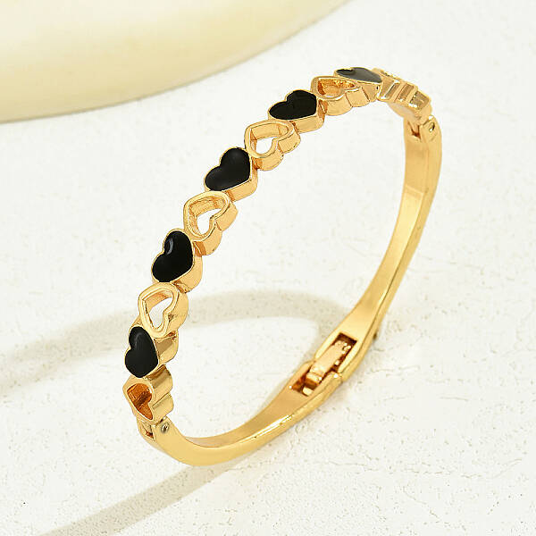 Heart to Heart Fashionable Alloy Black Enamel Hinged Bangles for Women