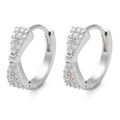 Brass Micro Pave Clear Cubic Zirconia Hoop Earrings