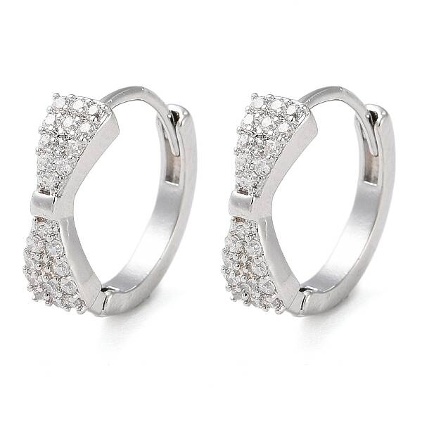 Brass Micro Pave Clear Cubic Zirconia Hoop Earrings