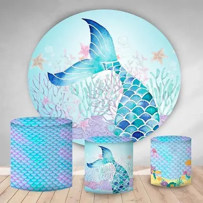 Aperturee Blue And Purple Mermaid Round Birthday Backdrop Kit | Round Backdrop Cover Diy | Round Birthday Backdrop Cover | Ro...