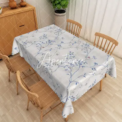 Aperturee Vintage Blue Grey Floral Spring Rectangle Tablecloth, 52 x 70 inch, 30.82 USD, rectangle tablecloths, ZJY04979-A