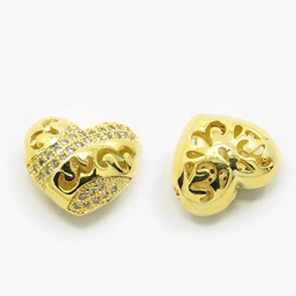 Brass Micro Pave Cubic Zirconia Beads