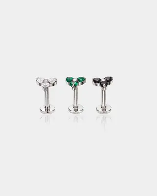 Triple CZ Threadless Push Pin Cartilage Stud - Silver / Clear