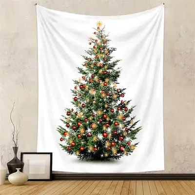 Red Bauble Christmas Tree Sparkle Deco Wall Tapestry - Aperturee