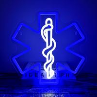 EMS Star of Life Neon Sign, USB Powered Emergency Services Wall Decor Dimmable LED Neon Light, for Medical Healthcare Hospita...