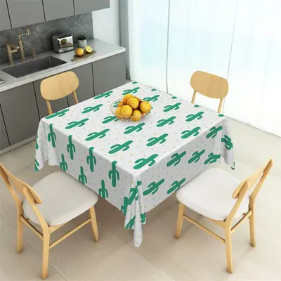 Cute Prickly Green Cactus Repeat Square Tablecloth - Aperturee