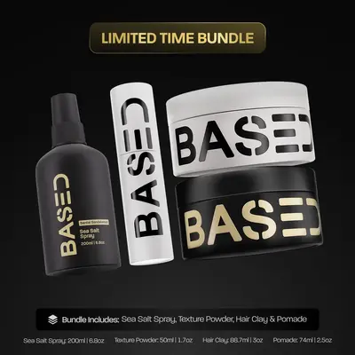BASED Ultimate Straight/Wavy Hair Styling Bundle | Texture Powder, Clay, Pomade, Sea Salt | BASED Bodyworks | Premium Non-Tox...