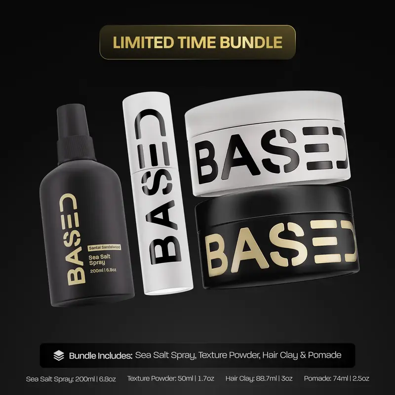 BASED Ultimate Straight/Wavy Hair Styling Bundle | Texture Powder, Clay, Pomade, Sea Salt | BASED Bodyworks | Premium Non-Tox...