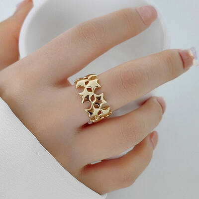 Chic Hollow Star Brass Cuff Open Ring for Women