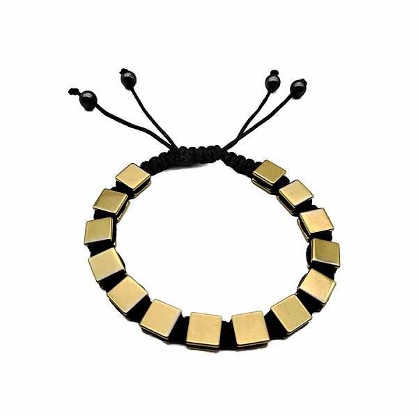 Synthetic Hematite Square Braided Bead Bracelet