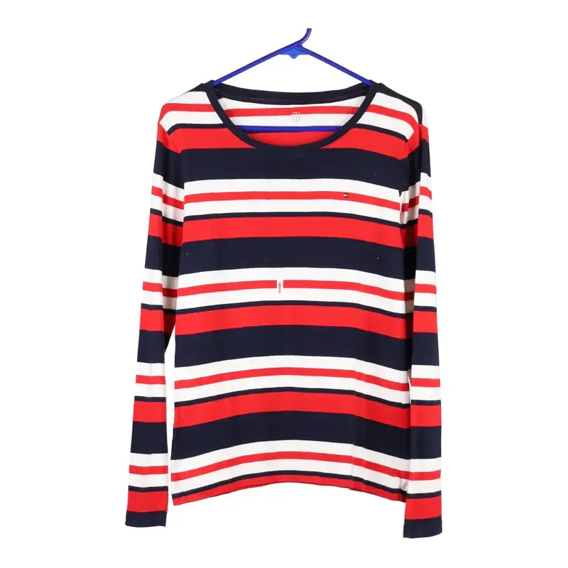 Tommy Hilfiger Striped Long Sleeve T-Shirt - Large Red Cotton