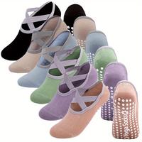 6 Pairs of Anti-Slip Yoga Socks, Women's Short Boat Cotton Socks for Pilates Floor Fitness Dance Indoor Active Wear