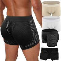 Menswear Padded Underwear Breathable Mesh Comfortable Boxer Brief Shorts Body Shaper Shapewear Soft Butt Lift Hip Enhancer wi...
