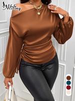 Women's Plain Satin Blouse, Elegant Classy Chic Long Sleeve Top for Summer, Ladies Clothes for Daily Wear, Womenswear
