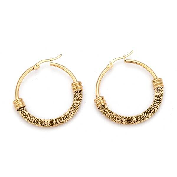 304 Stainless Steel Mesh Hoop Earrings