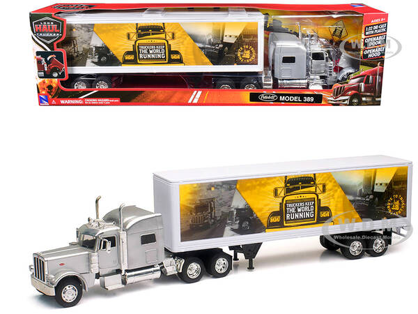 Peterbilt 389 Truck Silver Metallic with Dry Van Trailer \