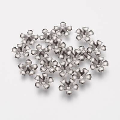 Tarnish Resistant 5-Petal 304 Stainless Steel Flower Bead Caps