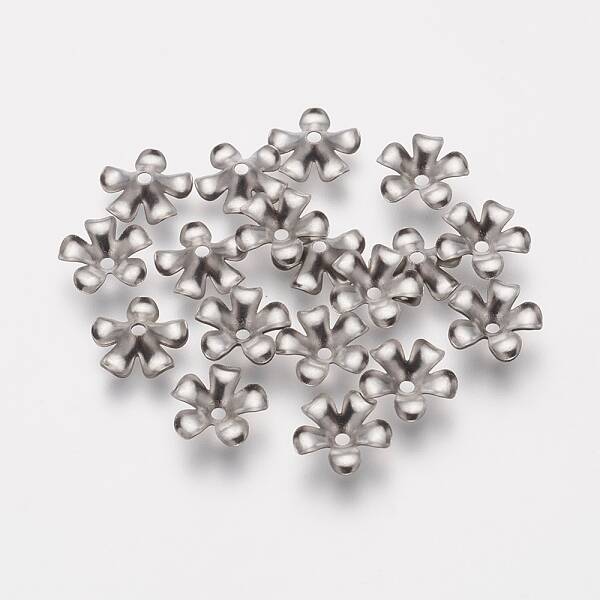 Tarnish Resistant 5-Petal 304 Stainless Steel Flower Bead Caps
