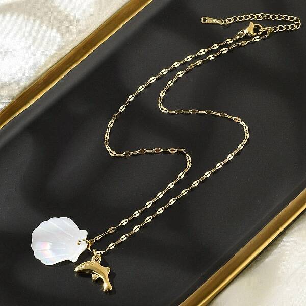 Summer Beach Natural Shell & 304 Stainless Steel Pendant Necklaces for Women