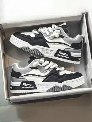 Men's Colorblock Letters Print Lace Up Chunky Sneakers, Casual Comfortable Sports Shoes for Outdoor Wear, Trendy All-match Ch...