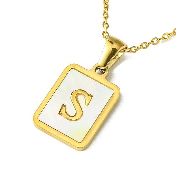 Ion Plating(IP) Rectangle with Initial Letter 304 Stainless Steel Pendant Necklace