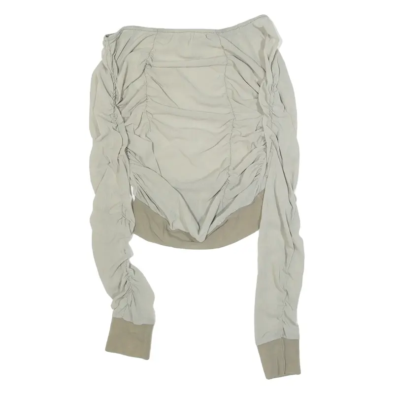 Ruched Womens Top Green Long Sleeve S