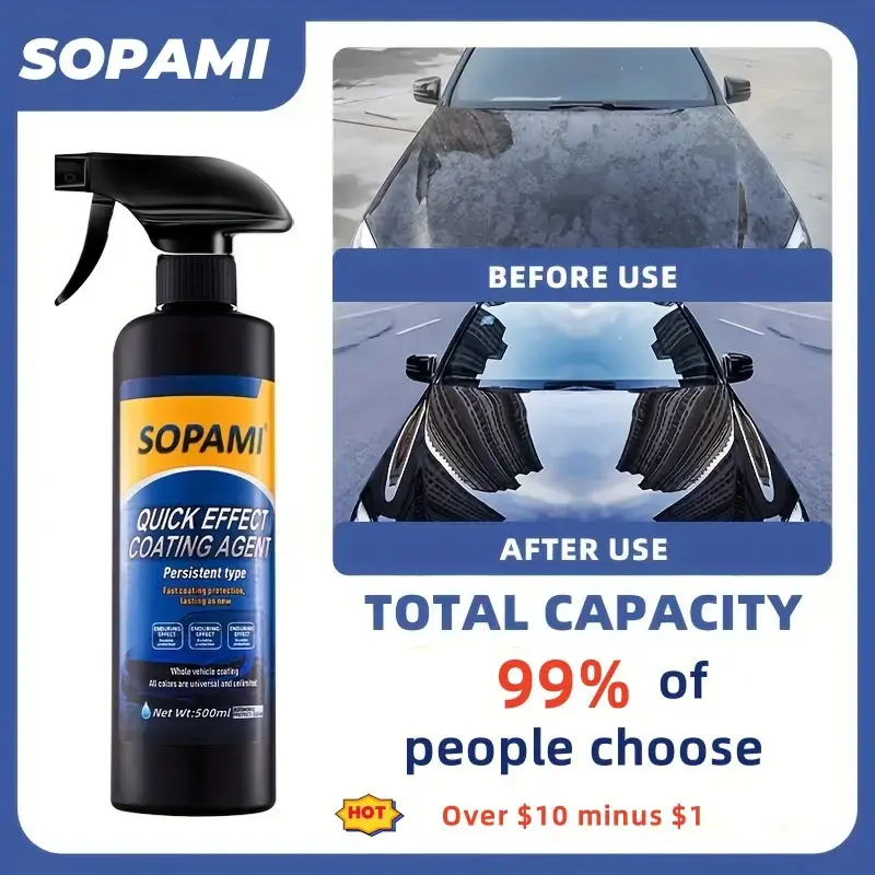 SOPAMI 16.91oz Quick Acting Automotive Coating Agent Quick Acting Automotive Paint Wax Liquid Cross Film Crystal Coating Spra...