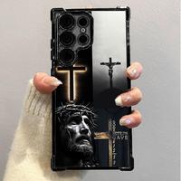 Jesus Clear Protective Four Comers Air Cushion Anti-drop CellPhone Case Clear BracketPhone Case For SAMSUNG GALAXY S22 S23 S2...