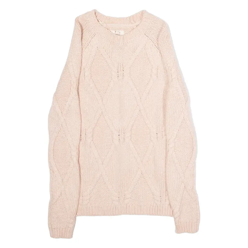 FAT FACE Womens Heavy Knit Jumper Pink Diamond Crew Neck Chunky Knit UK 8
