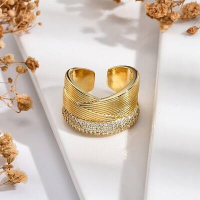 Rack Plating Brass Micro Pave Clear Cubic Zirconia Cuff Finger Rings for Women